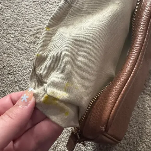 Quince Brown Italian Leather Small Crossbody Purse Bag Pebbled BROKEN ZIPPER - Picture 3 of 13